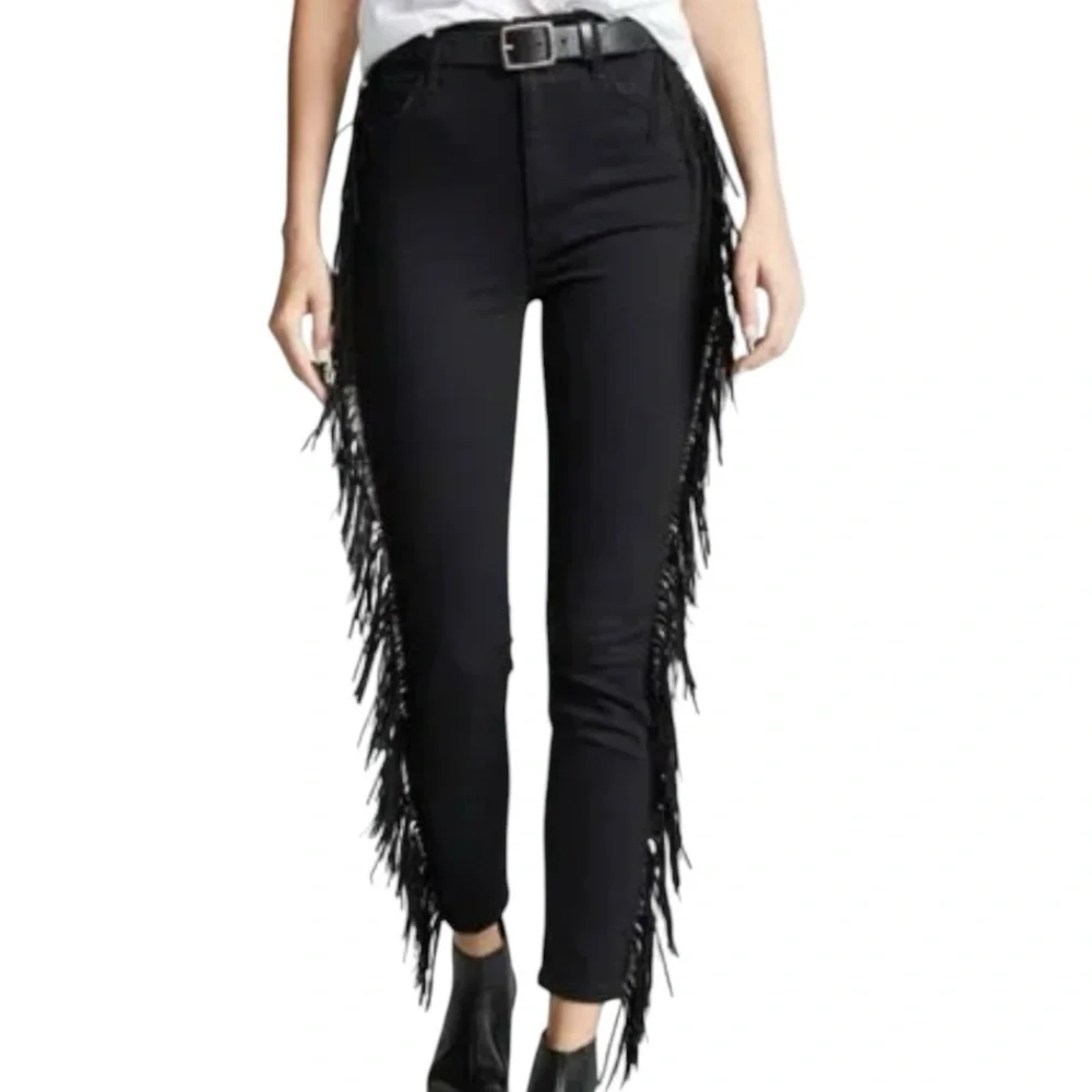 Mother Jeans 26 (S) Swooner Ankle Fringe Black Denim - Picture 1 of 12